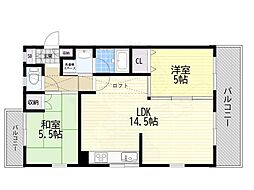 ヴェルデュール千里山西 2LDKの間取図画像