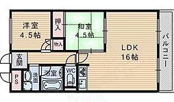 グレースフルハイツ1号館 2LDKの間取図画像