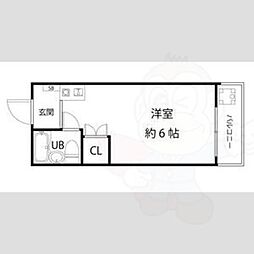 シャンブル千里山1 ワンルームの間取図画像