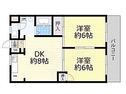 ウェスト・ヒル緑地 2DKの間取図画像