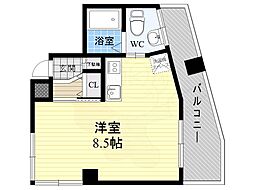 トライハイム西冠 4階ワンルームの間取り