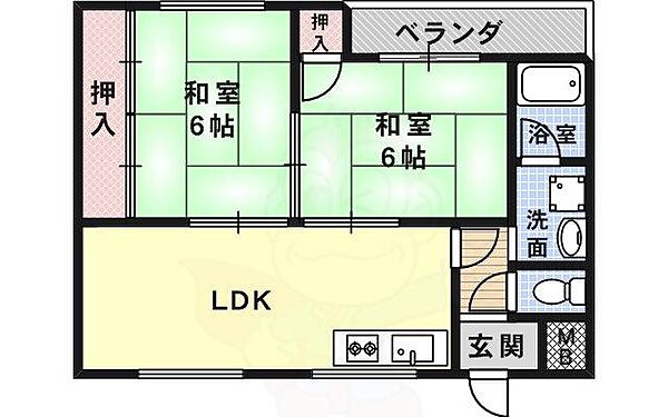 長澤マンション 301｜大阪府高槻市郡家新町(賃貸マンション2LDK・3階・48.00㎡)の写真 その2