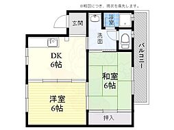 メゾン津之江 4階2DKの間取り