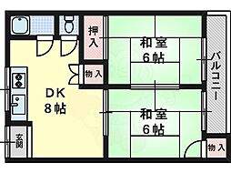阪口ハイツ 2DKの間取図画像