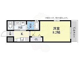 ワコーレヴィータ高槻八丁畷町North 1Kの間取図画像