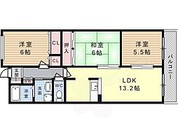 グリーンヒルズ高槻 3LDKの間取図画像