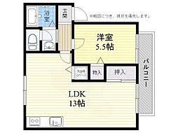 メイプルコート 1LDKの間取図画像