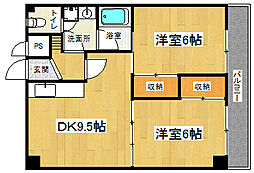 JR東海道・山陽本線 山科駅 徒歩13分の賃貸マンション 3階2DKの間取り