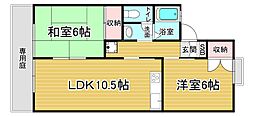 叡山電鉄鞍馬線 二軒茶屋駅 徒歩23分の賃貸アパート 1階2LDKの間取り