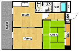 京都市営烏丸線 北大路駅 徒歩27分の賃貸マンション 1階2DKの間取り
