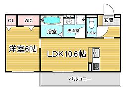 JR草津線 手原駅 徒歩23分の賃貸アパート 2階1LDKの間取り