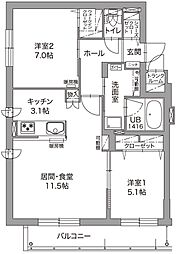 ジュノール千歳真々地 2LDKの間取図画像