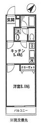 サンヒルズ大倉山 1DKの間取図画像