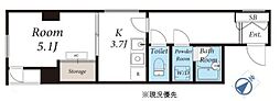 グランパール綱島壱番館 1Kの間取図画像