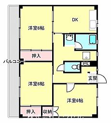 ビレッジハウス郷地3号棟 3DKの間取図画像