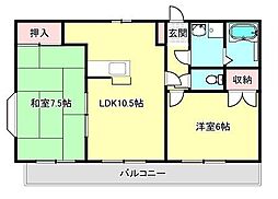 ルミエール三ツ木 2LDKの間取図画像
