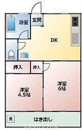JR青梅線 昭島駅 バス18分 三ツ木交差点下車 徒歩4分の賃貸マンション 1階2DKの間取り