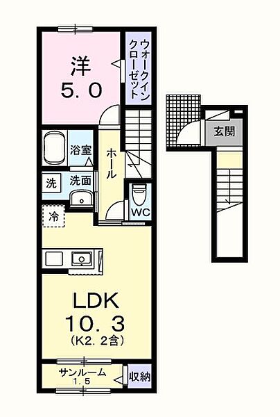 東京都福生市本町(賃貸アパート1LDK・2階・44.28㎡)の写真 その2