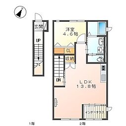 JR青梅線 牛浜駅 徒歩5分の賃貸アパート 2階1LDKの間取り