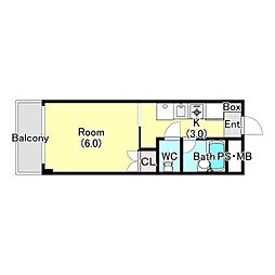 JR青梅線 昭島駅 徒歩15分の賃貸マンション 3階1Kの間取り
