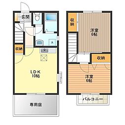 JR青梅線 昭島駅 徒歩12分の賃貸タウンハウス 2LDKの間取り