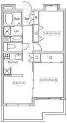 多摩都市モノレール 程久保駅 徒歩15分の賃貸マンション 2階2LDKの間取り