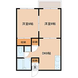 西武拝島線 武蔵砂川駅 徒歩22分の賃貸アパート 1階2DKの間取り