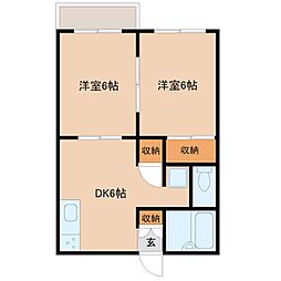 西武拝島線 武蔵砂川駅 徒歩23分の賃貸アパート 1階2DKの間取り