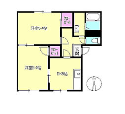 京王線 平山城址公園駅 徒歩10分の賃貸アパート 2階2Kの間取り