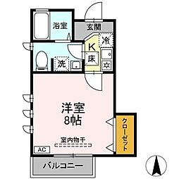 コージー国立 1階ワンルームの間取り