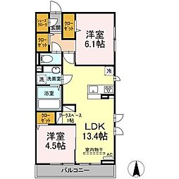 JR南武線 矢川駅 徒歩11分の賃貸アパート 3階2LDKの間取り