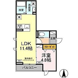 小田急多摩線 小田急永山駅 徒歩16分の賃貸アパート 3階1LDKの間取り