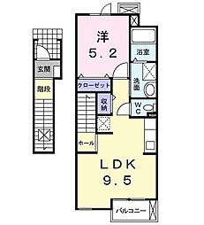 西武拝島線 武蔵砂川駅 徒歩14分の賃貸アパート 2階1LDKの間取り
