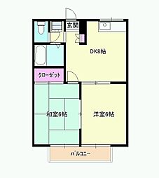 JR中央本線 八王子駅 バス13分 遺跡公園下車 徒歩8分の賃貸アパート 2階2DKの間取り