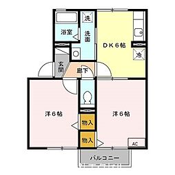 JR横浜線 相原駅 徒歩14分の賃貸アパート 1階2DKの間取り