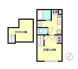 京王高尾線 北野駅 徒歩7分の賃貸アパート 2階1Kの間取り