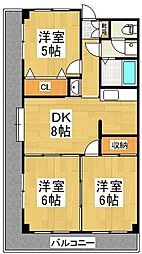 JR横浜線 橋本駅 徒歩10分の賃貸マンション 2階3DKの間取り
