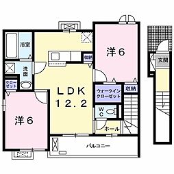 JR中央本線 高尾駅 徒歩30分の賃貸アパート 2階2LDKの間取り