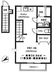 JR中央本線 豊田駅 徒歩11分の賃貸アパート 2階ワンルームの間取り
