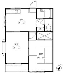 JR中央本線 西八王子駅 徒歩22分の賃貸マンション 2階2DKの間取り