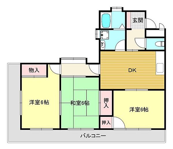 グリーンライフ夙川 ｜兵庫県西宮市桜谷町(賃貸マンション3DK・3階・60.00㎡)の写真 その2