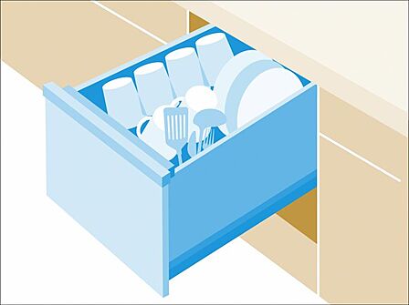 食器洗浄乾燥機 食器洗浄乾燥機を標準装備。作動中は他の家事を並行して進めることができ、家事の時短と負担軽減につながります。高温、高圧水流で洗浄するため、除菌・消臭効果が期待でき、衛生面での安心感が高ま