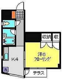 ヴィラリバーサイド 1DKの間取図画像