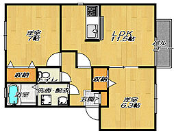 エーデルハイムB 2LDKの間取図画像