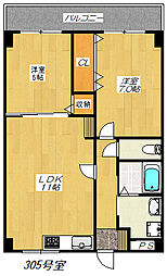 アメニティK.Sパート2 2LDKの間取図画像