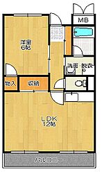 メルベーユ扇町 1LDKの間取図画像