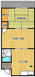 JR片町線(学研都市線) 鴻池新田駅 徒歩5分の賃貸マンション 2階2DKの間取り