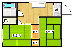 JR片町線(学研都市線) 野崎駅 徒歩9分の賃貸アパート 2階2DKの間取り