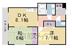 阪急京都本線 桂駅 徒歩14分の賃貸マンション 1階2DKの間取り