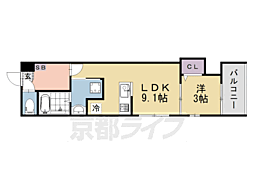 京阪本線 淀駅 徒歩7分の賃貸アパート 3階1LDKの間取り